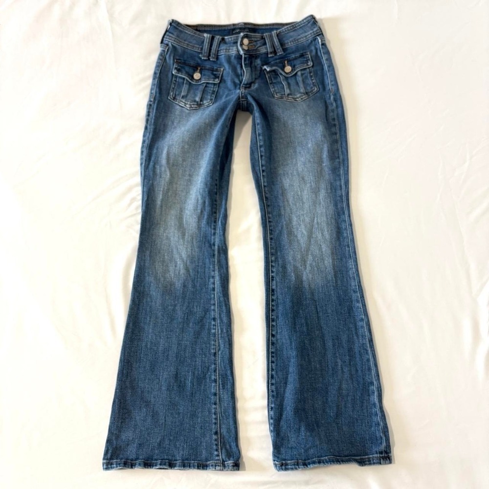 aeropostale low rise flare double button cargo flap pocket jeans y2k 2000 size 4 - Picture 3 of 8